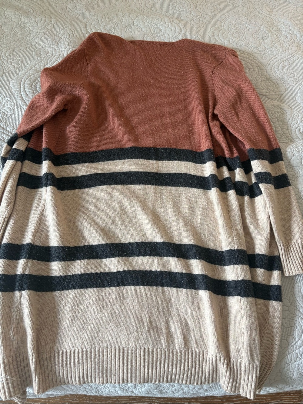 Doe & Rae Open-Front Striped Cardigan in Rust & Cream Small - Picture 5 of 5